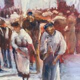 Oil painting “Sicilian procession” 1960, wooden frame and glass