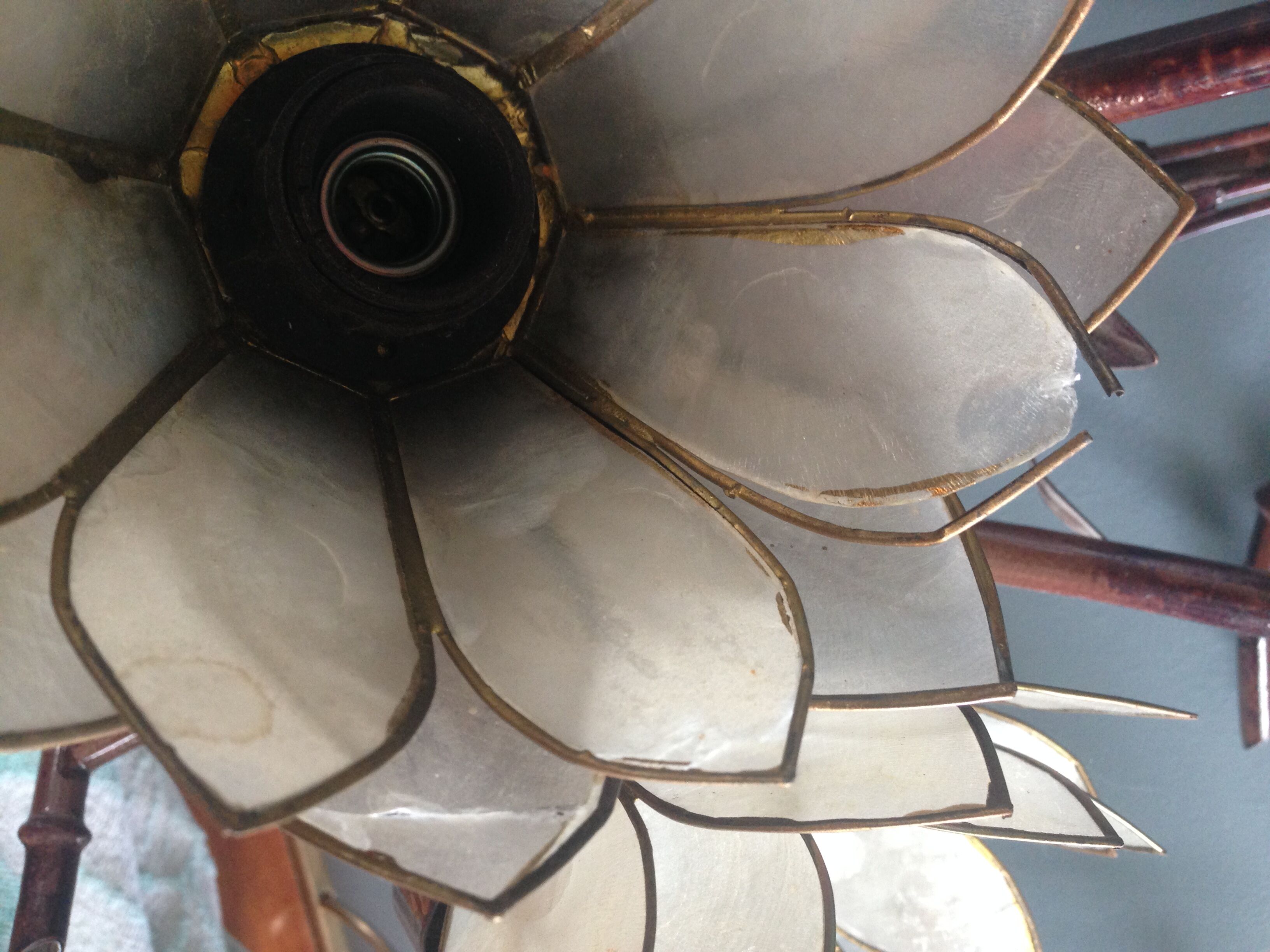 Pair of vintage appliques in metal and mother-of-Pearl