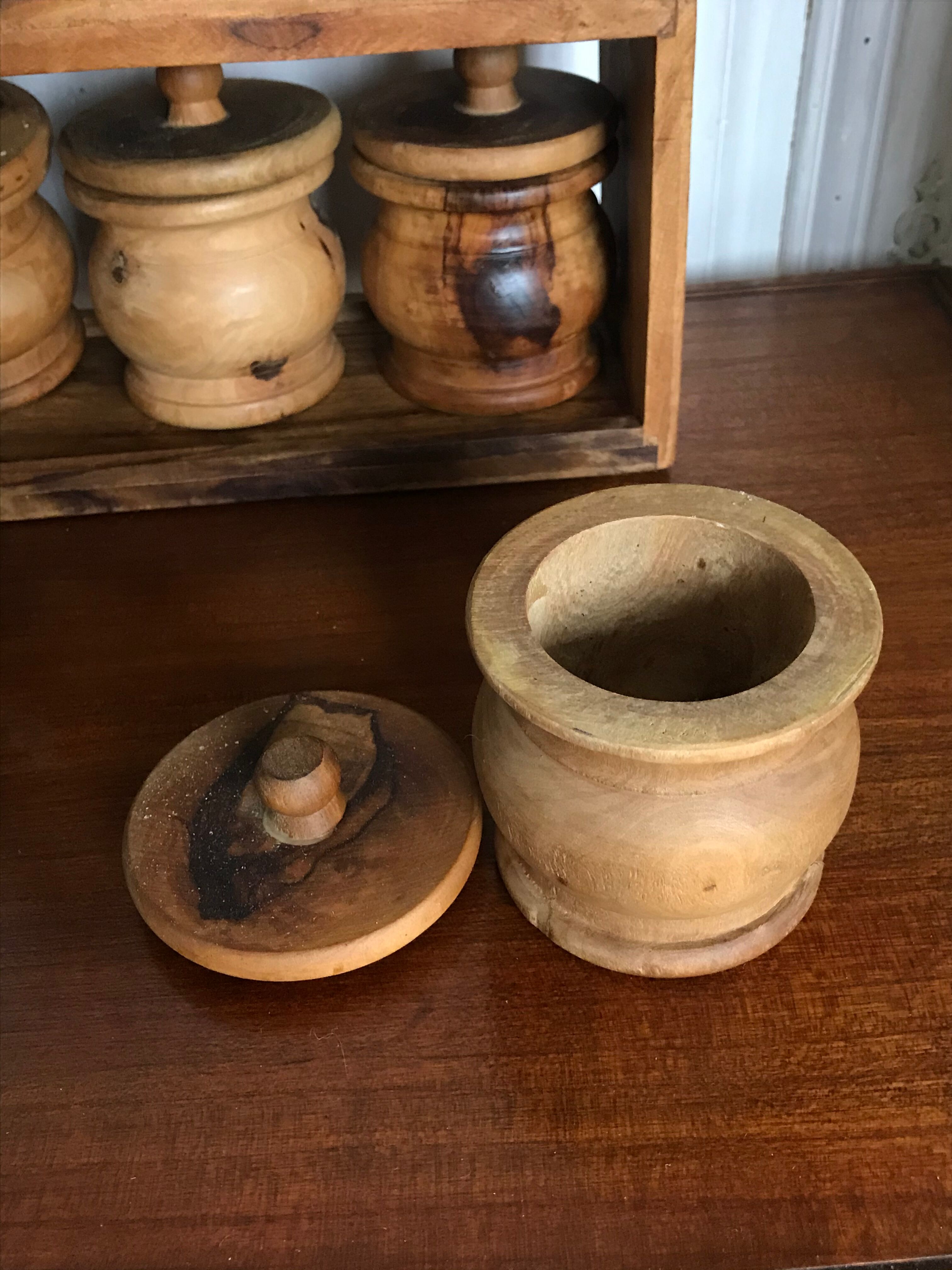 Spice shelf and olive wood pots