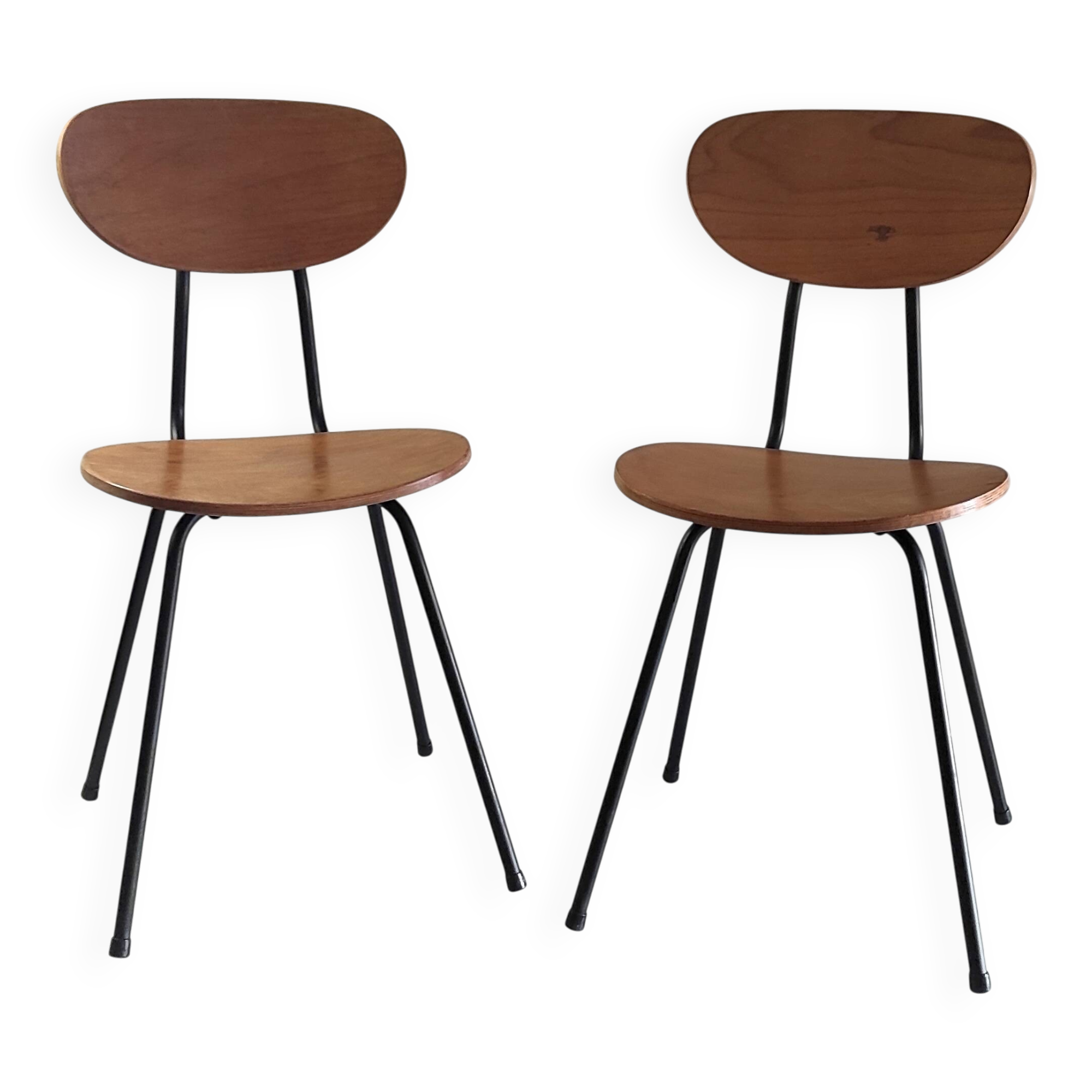 Pair of designer metal and wood chairs - 1950s