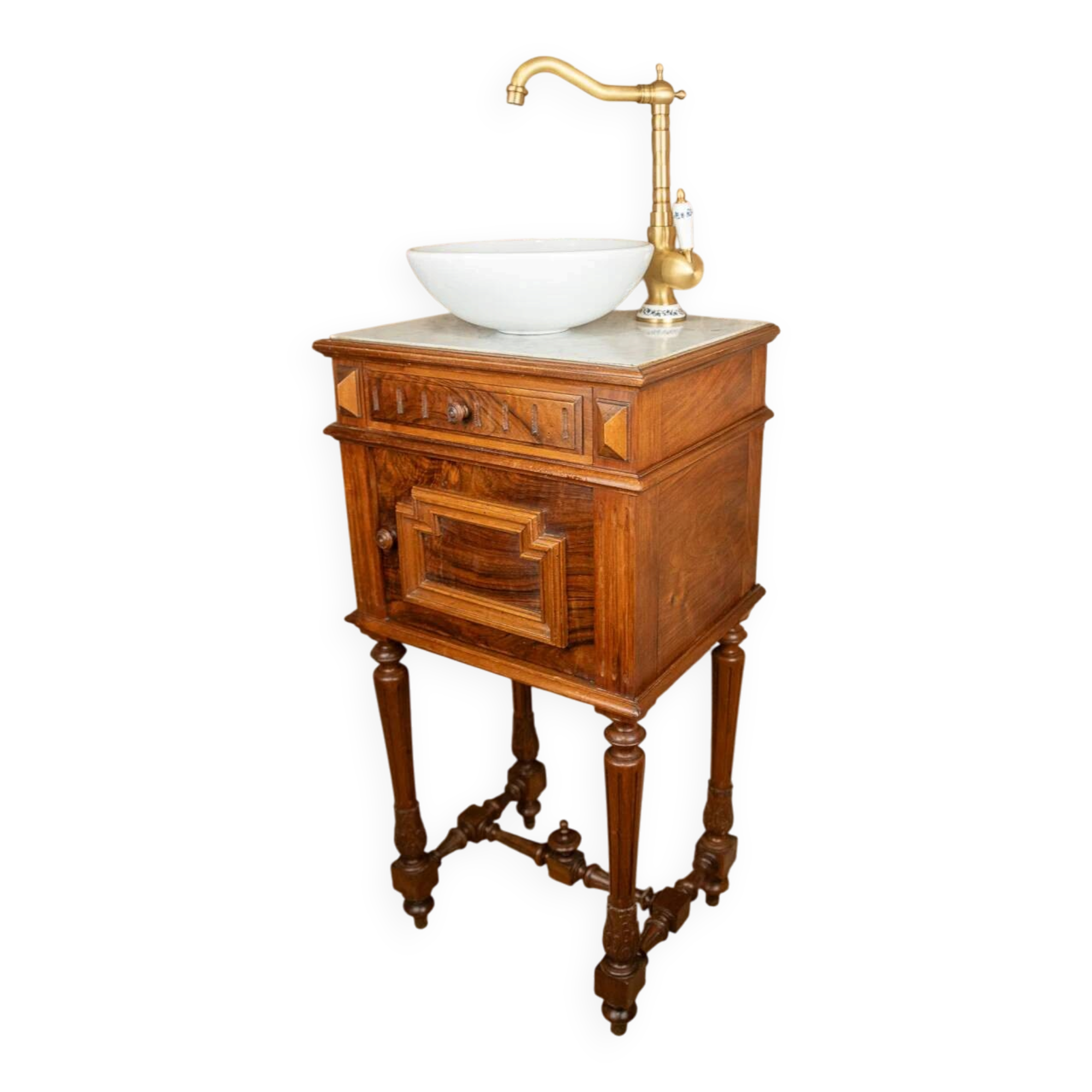 Vanity unit - antique washbasin in wood and marble