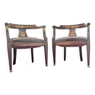 Paire fauteuils empire bronze acajou