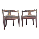 Pair of Empire armchairs in bronze and mahogany.