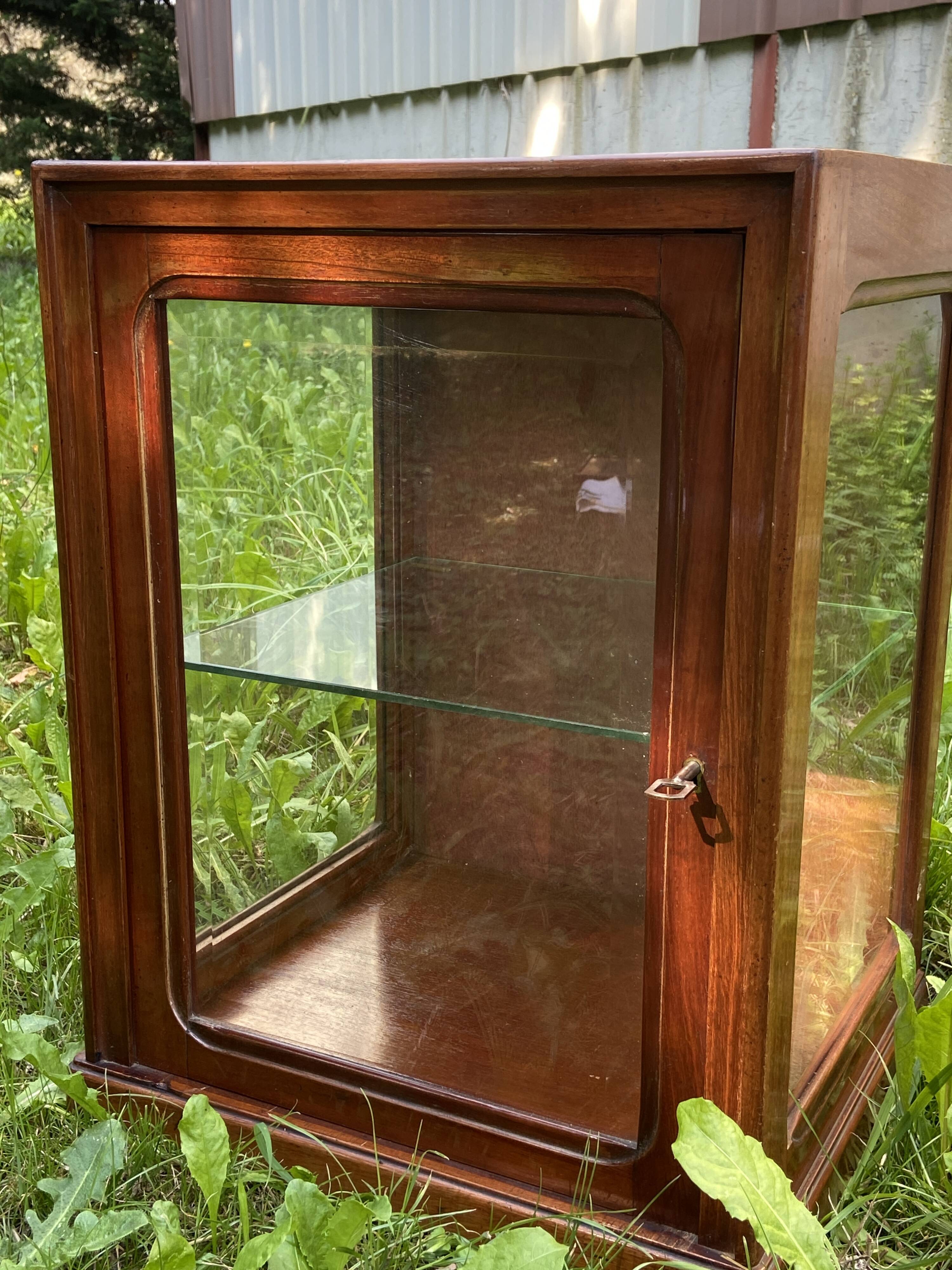 Small 1930s mahogany display cabinet, art deco apothecary cabinet