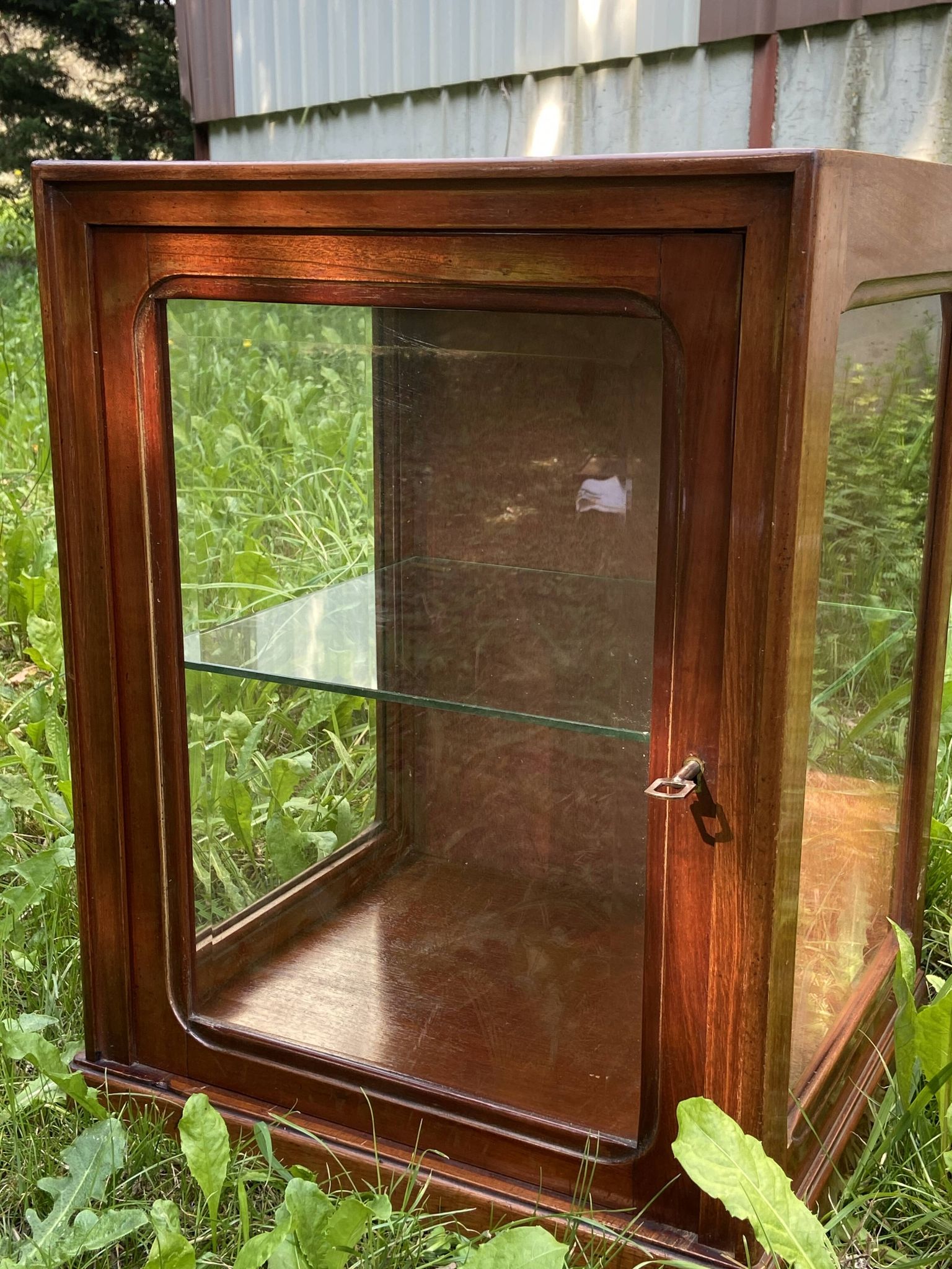 Small 1930s mahogany display cabinet, art deco apothecary cabinet