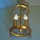 Chandelier lantern cage cylindrical two fires ~ glass and golden brass ~ 1950s/1960s