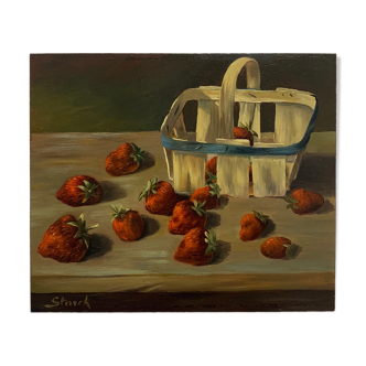 Still life painting strawberries