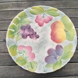 Plat à gâteau / coupe fruit faience barbotine de St Clement