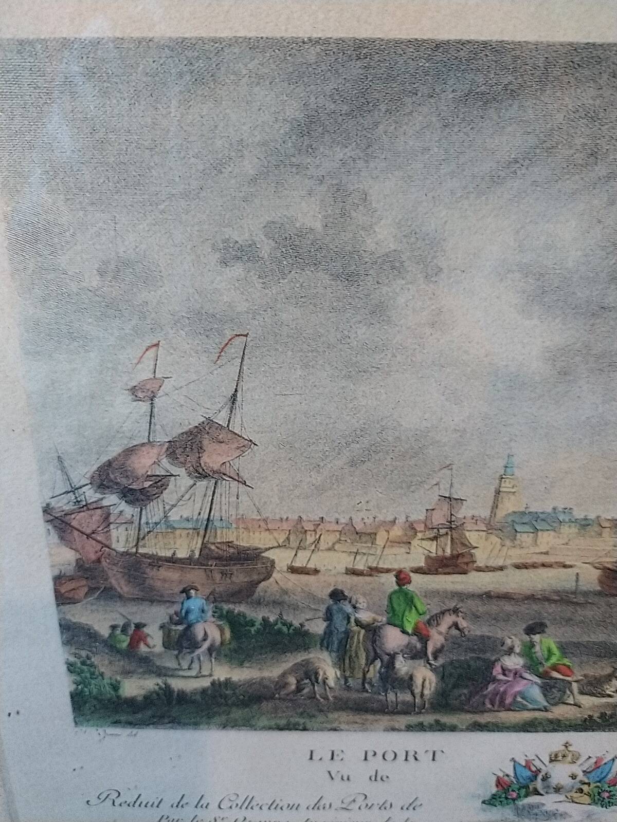 Original engraving of the port of Roscoff. Late 19th century.