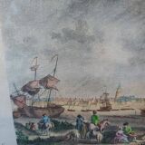 Original engraving of the port of Roscoff. Late 19th century.