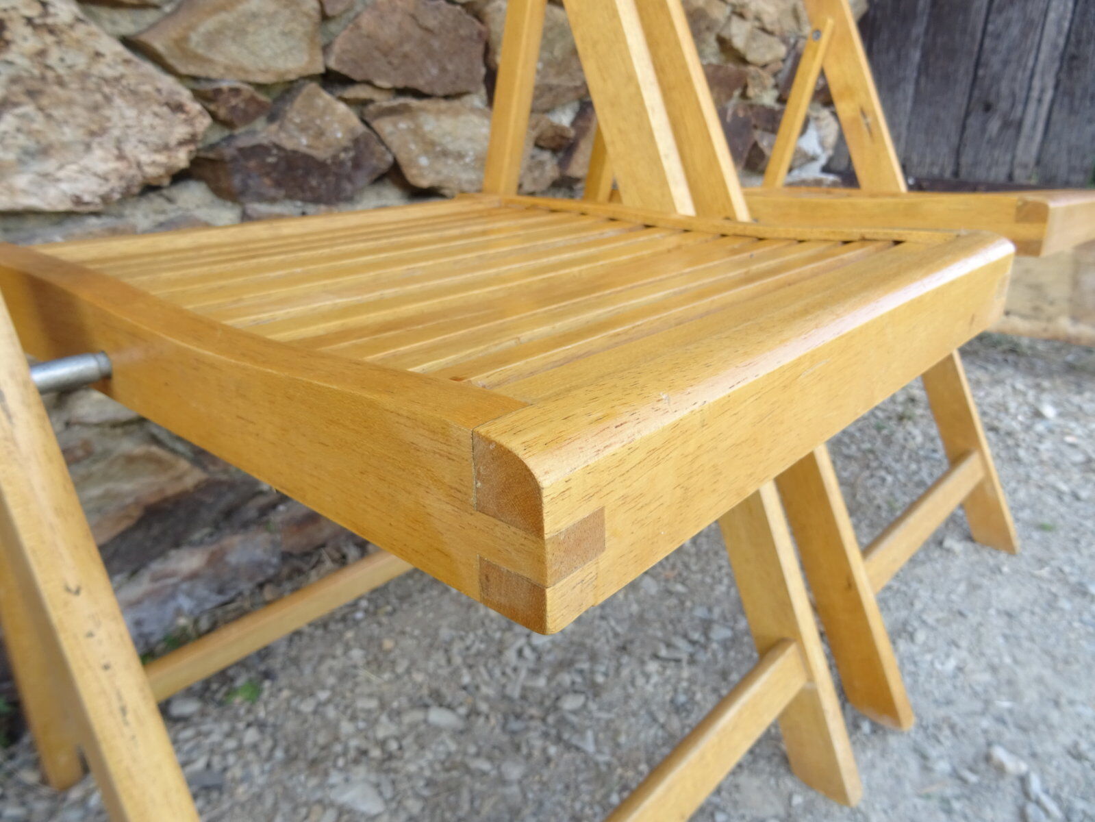 Series of 4 folding chairs in solid beech