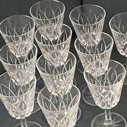 Set of 11 vintage cut glass glasses from Vmc Reims France, model Arlequin.