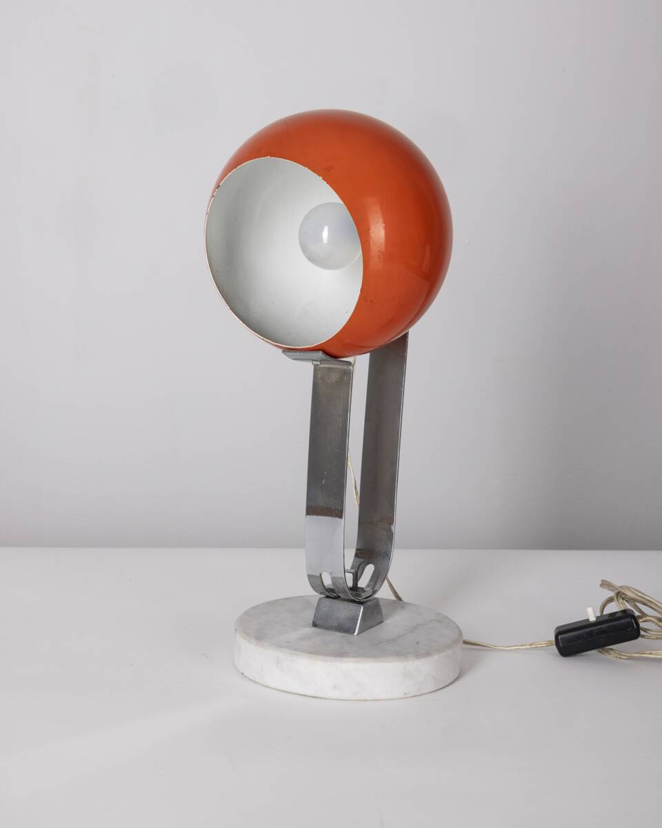 Vintage 60's table lamp in marble and orange metal italian design