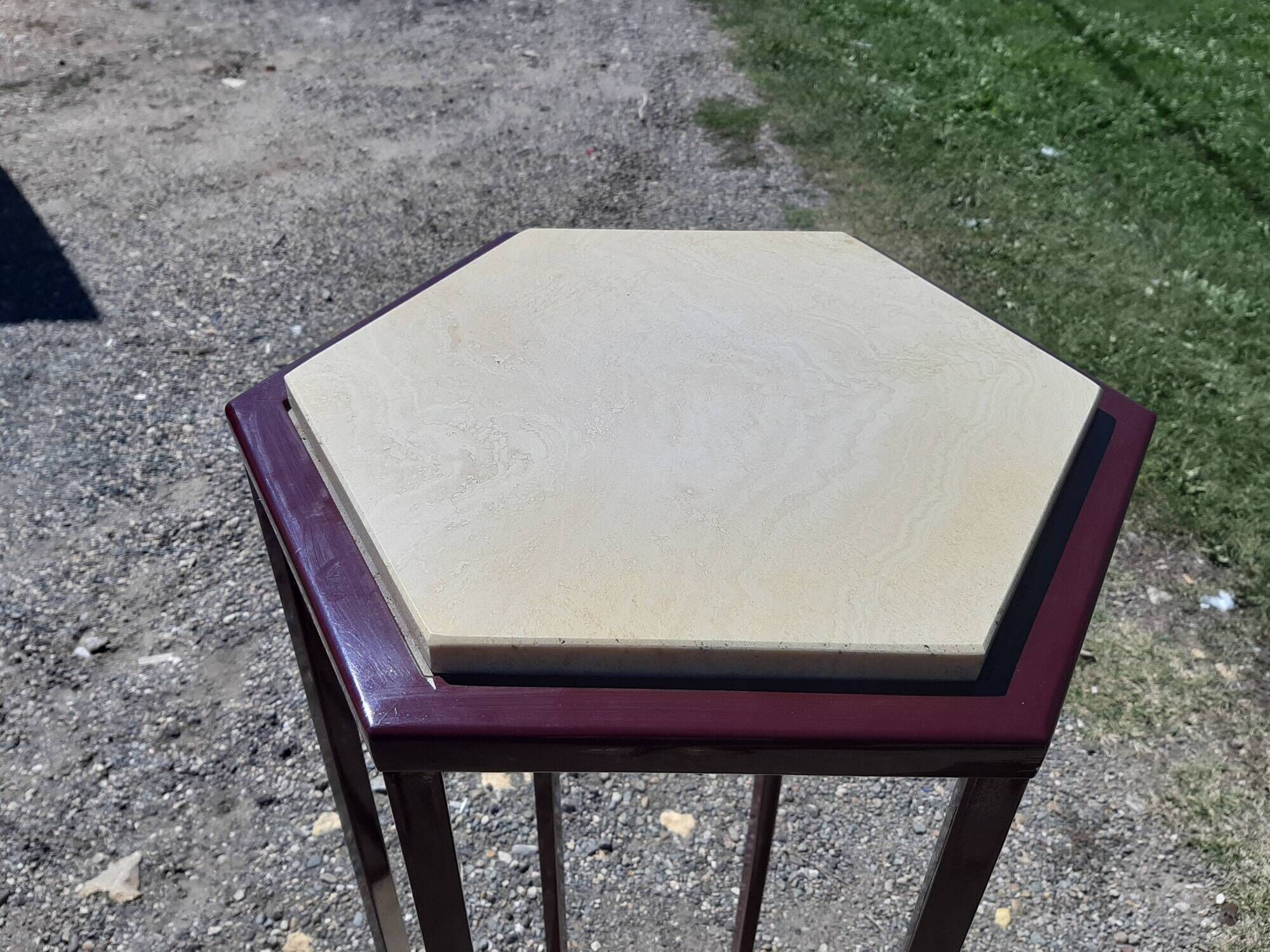 Vintage 70s marble and wood side table Italian design
