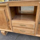Buffet enfilade art déco rénovée en chêne massif brut et marbre gris 200cm