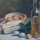 Set of oil paintings "Asparagus & eggs" and "Melon" by Alexandre Denonne