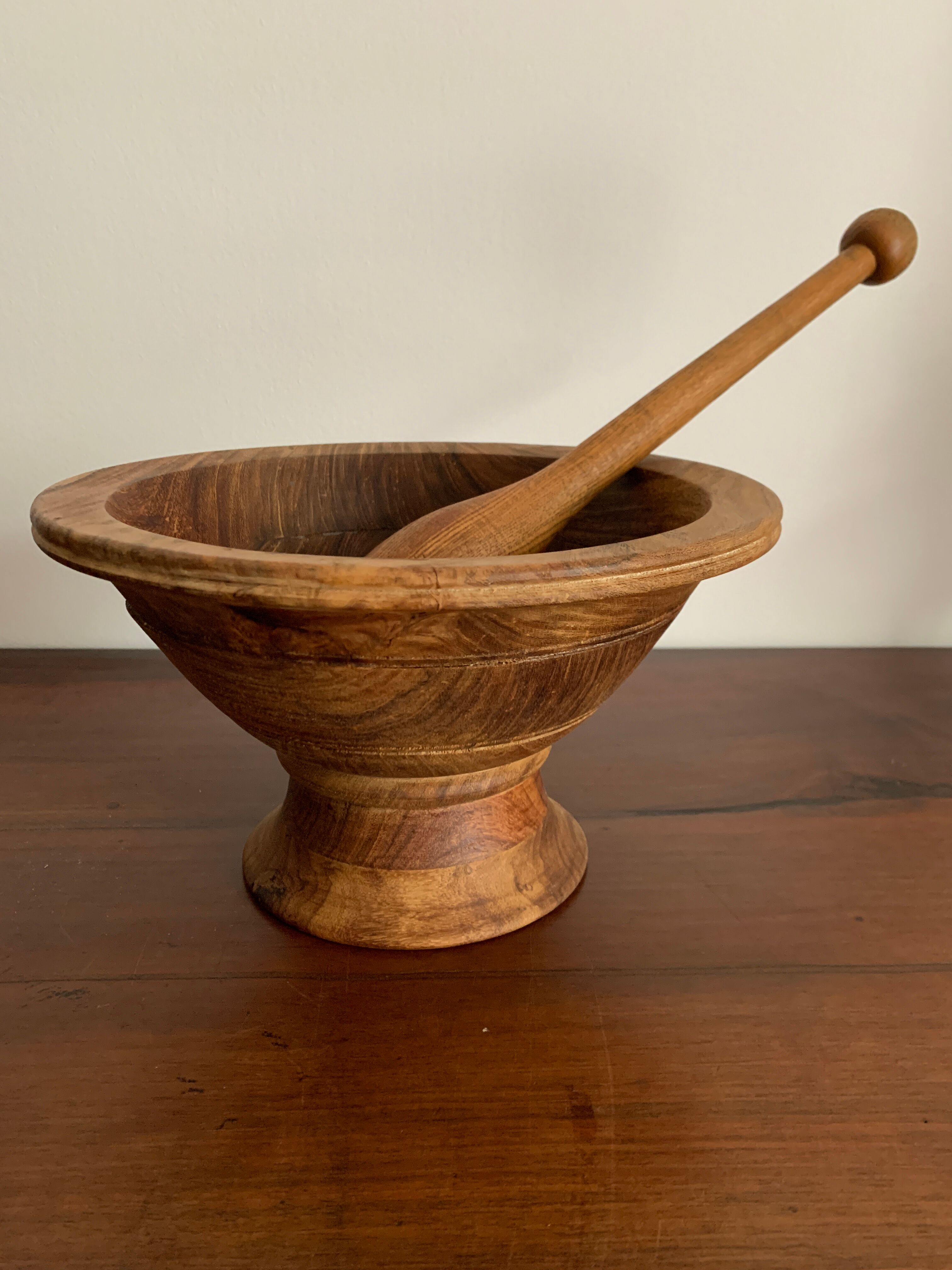 Old wooden mortar and pestle