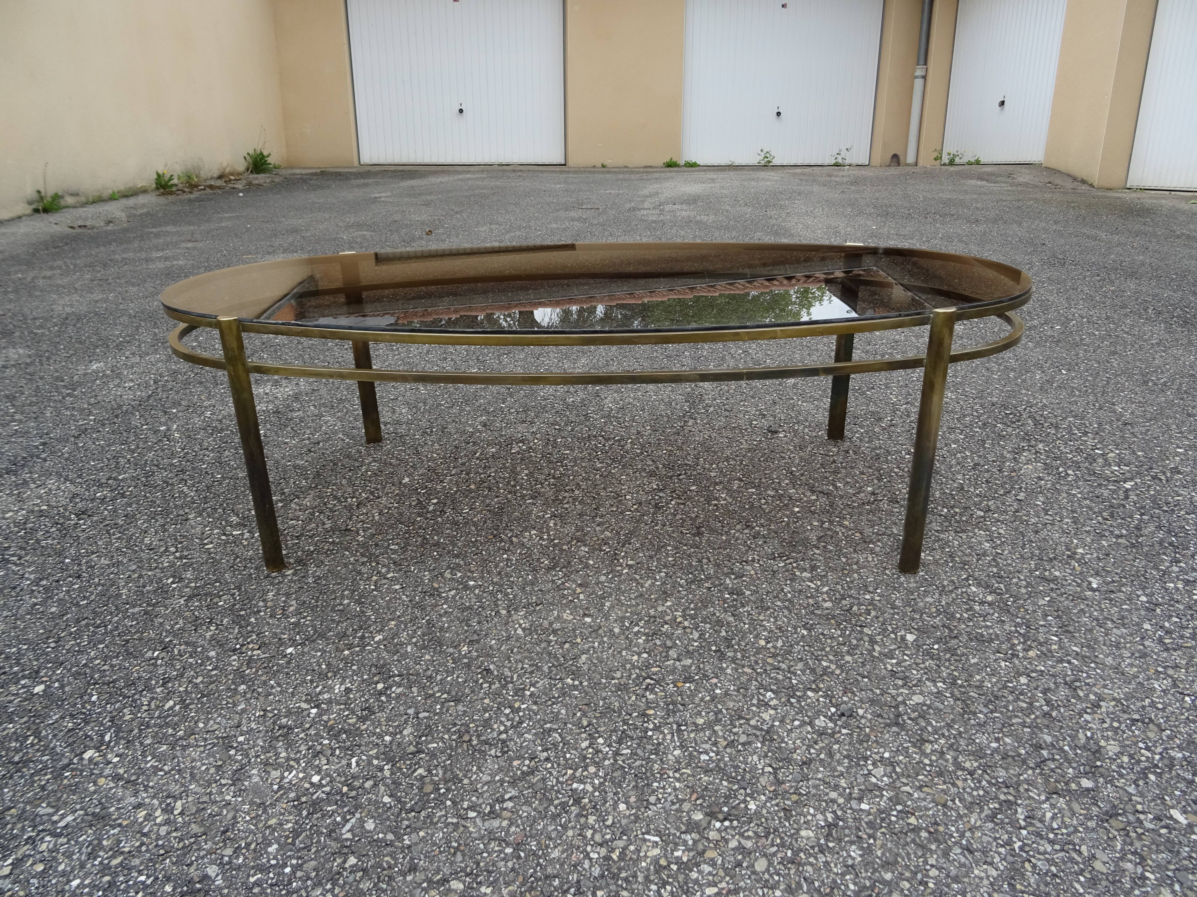 Coffee table low oval bronze doré Jacques Quinet 1950/1960