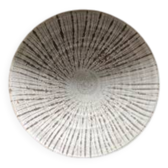 Glazed stoneware soup plate – textured radial decoration – wabi sabi style