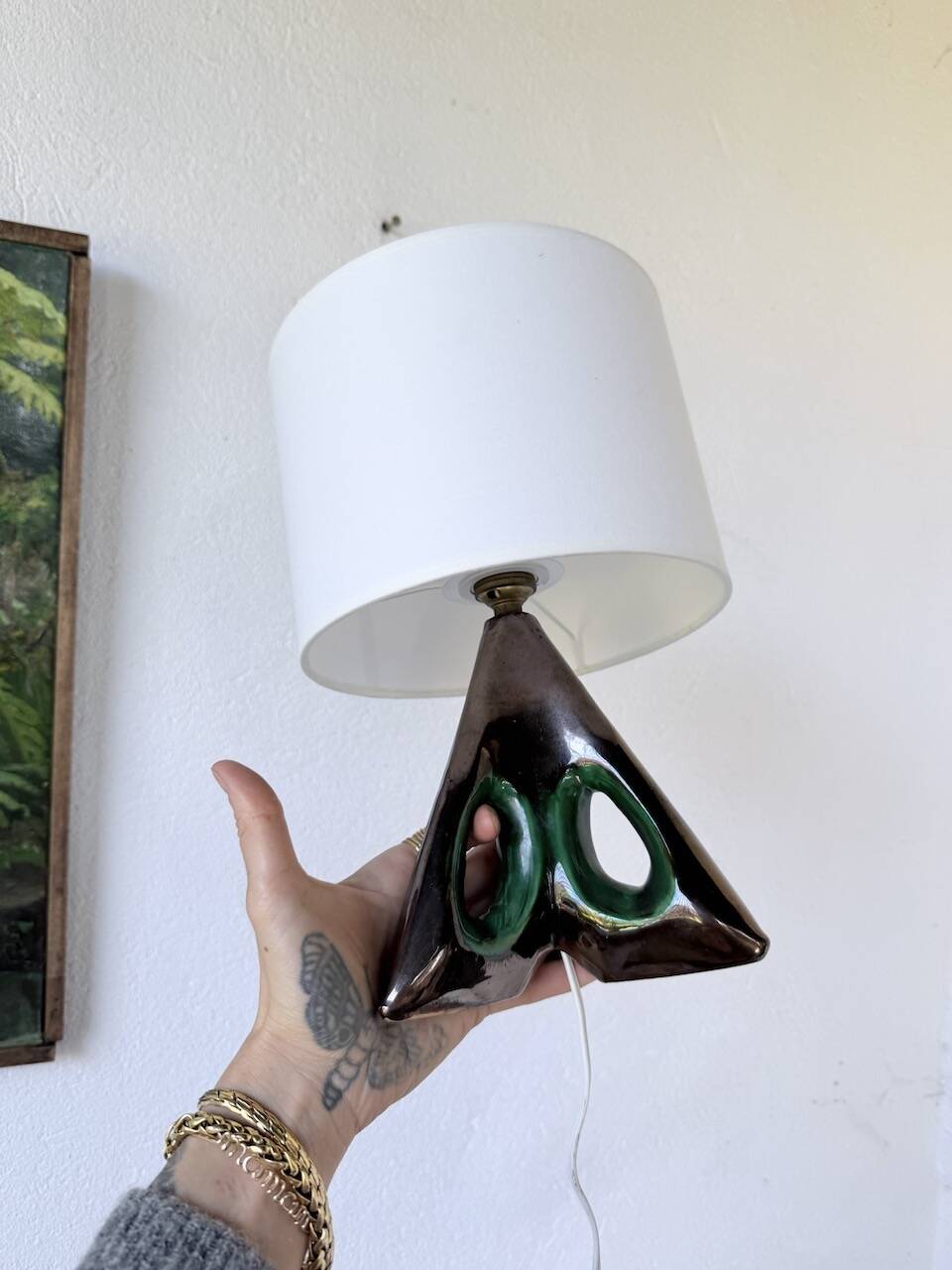 Paire de lampes céramiques forme libre triangle