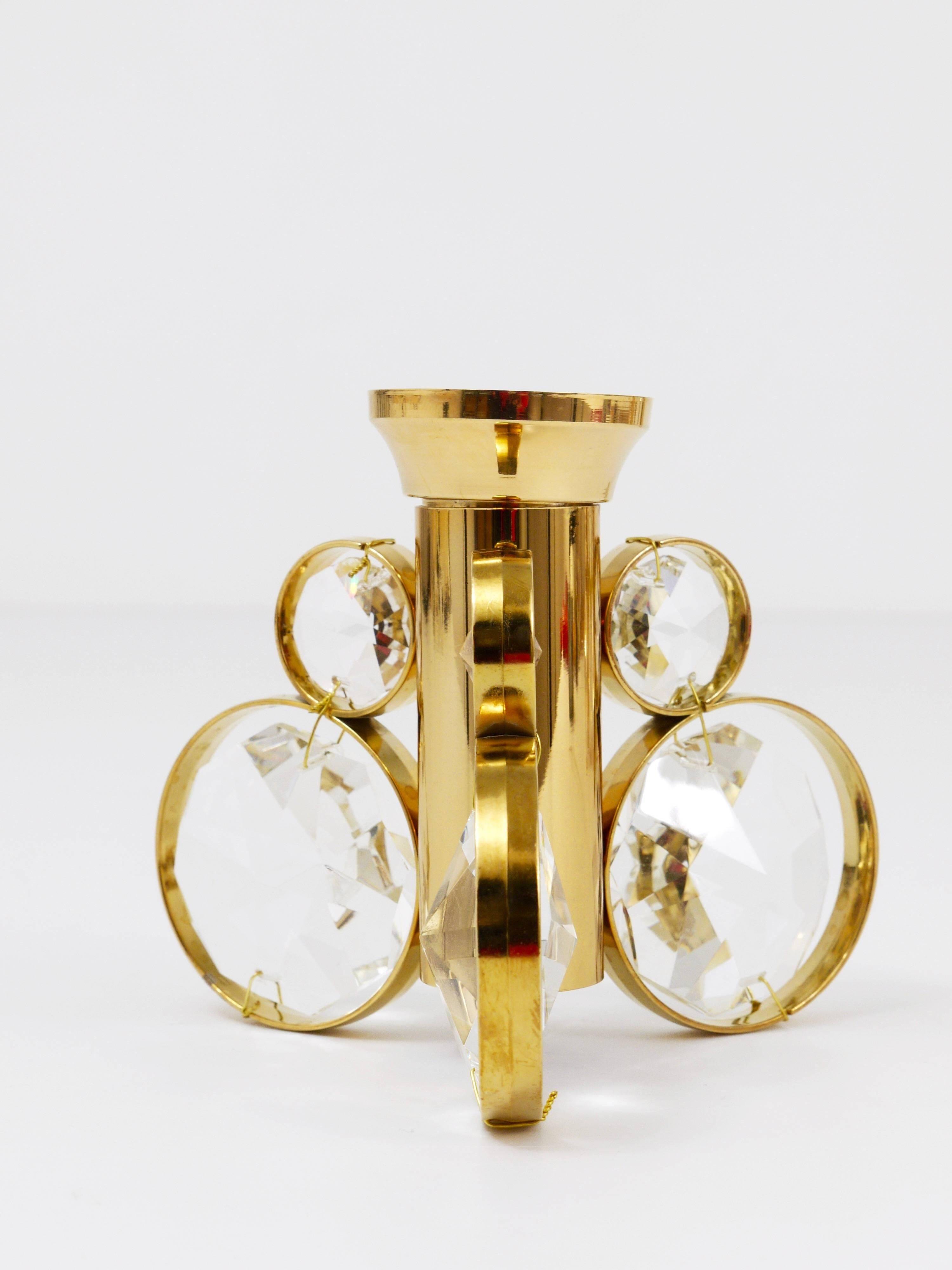 10 brass and crystal candle holders in the Palwa style by Gaetano Sciolari.