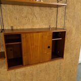Wall rack with hanging cupboard, shelves and steel holders vintage