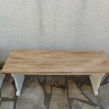 2 re-enchanted benches in beige with a waxed finish, medium oak waxed seat.