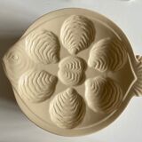 Set of 6 plates fish with oysters in ivory faience 1960