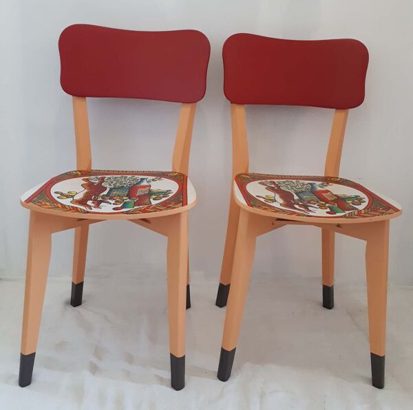 Paire de chaises de cuisine vintage entièrement relookées