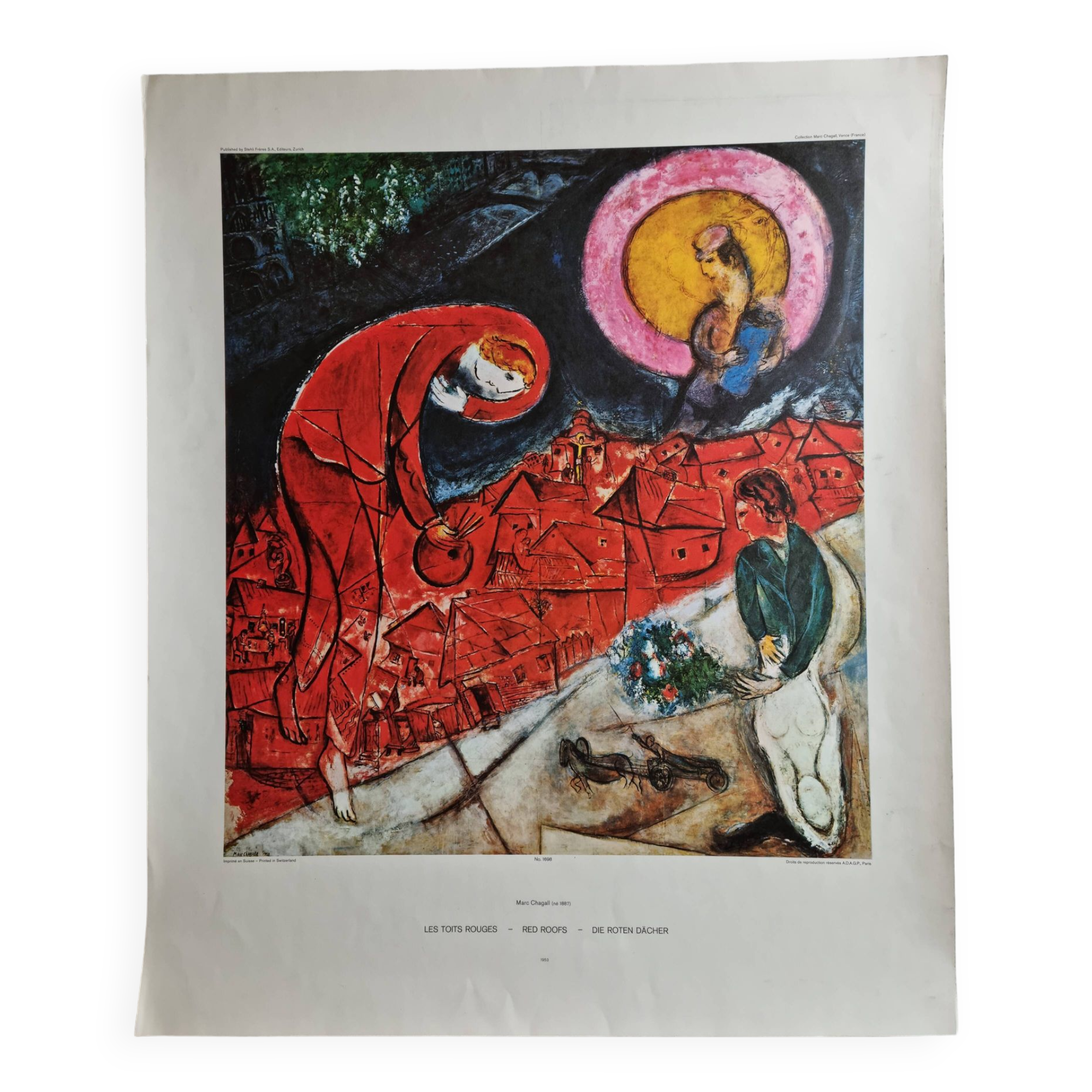 Poster after Marc Chagall "the red roofs" 63 cm by 75 cm
