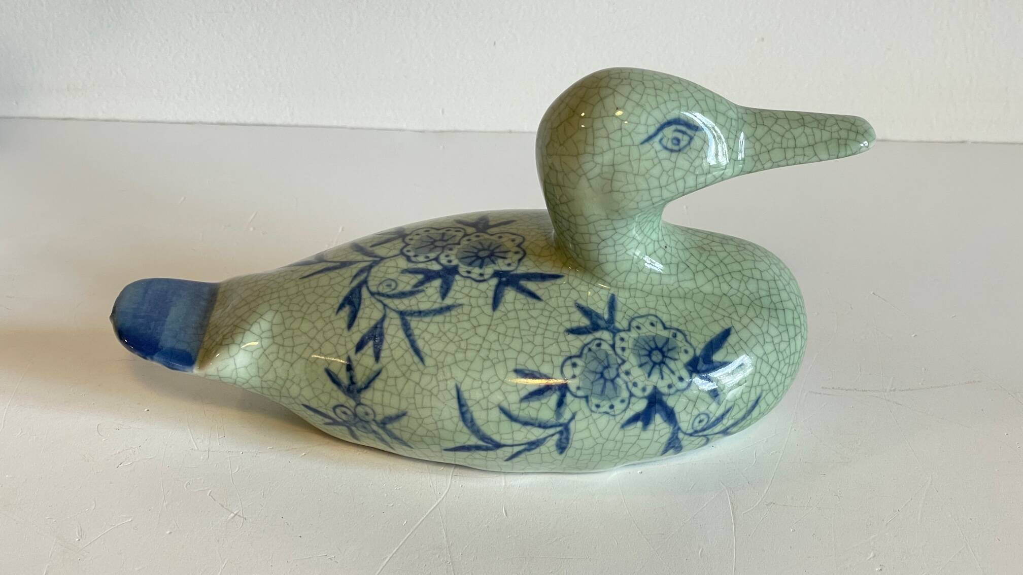 Vintage Blue Ceramic Duck