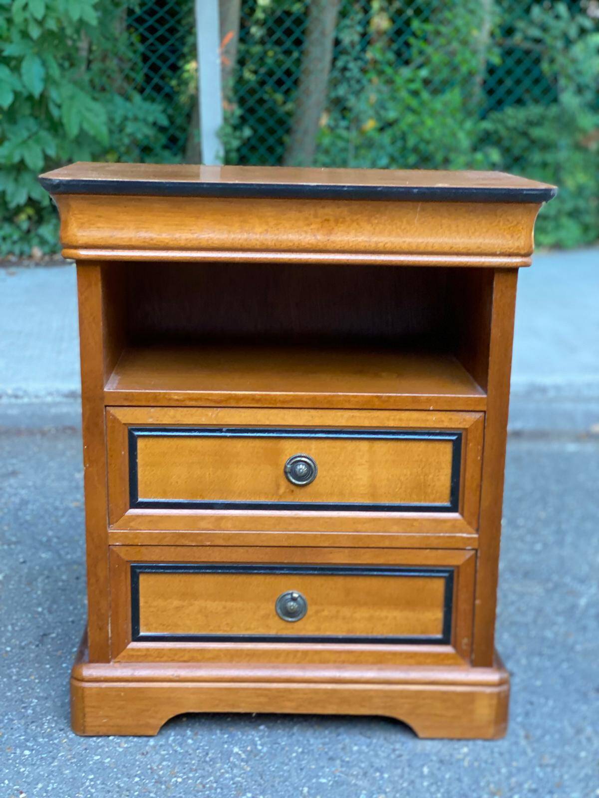 Louis Philippe wooden bedside table with 2 drawers