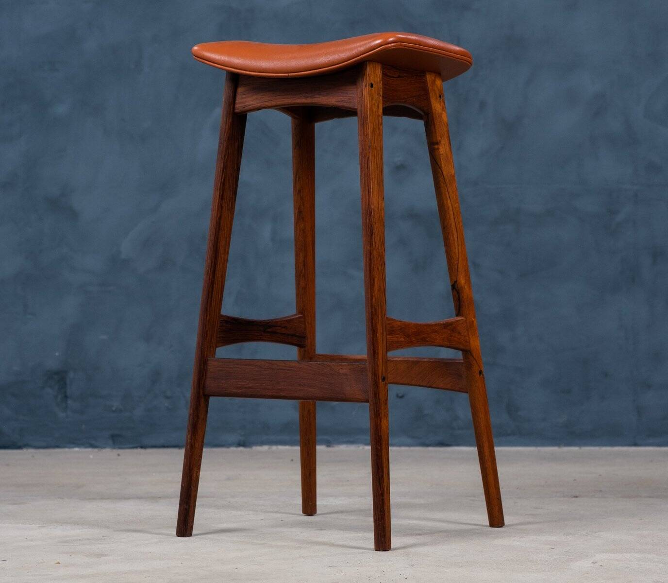 Mid-Century Bar Stools in Rosewood and Leather by Erik Buch for Dyrlund, Set of 4