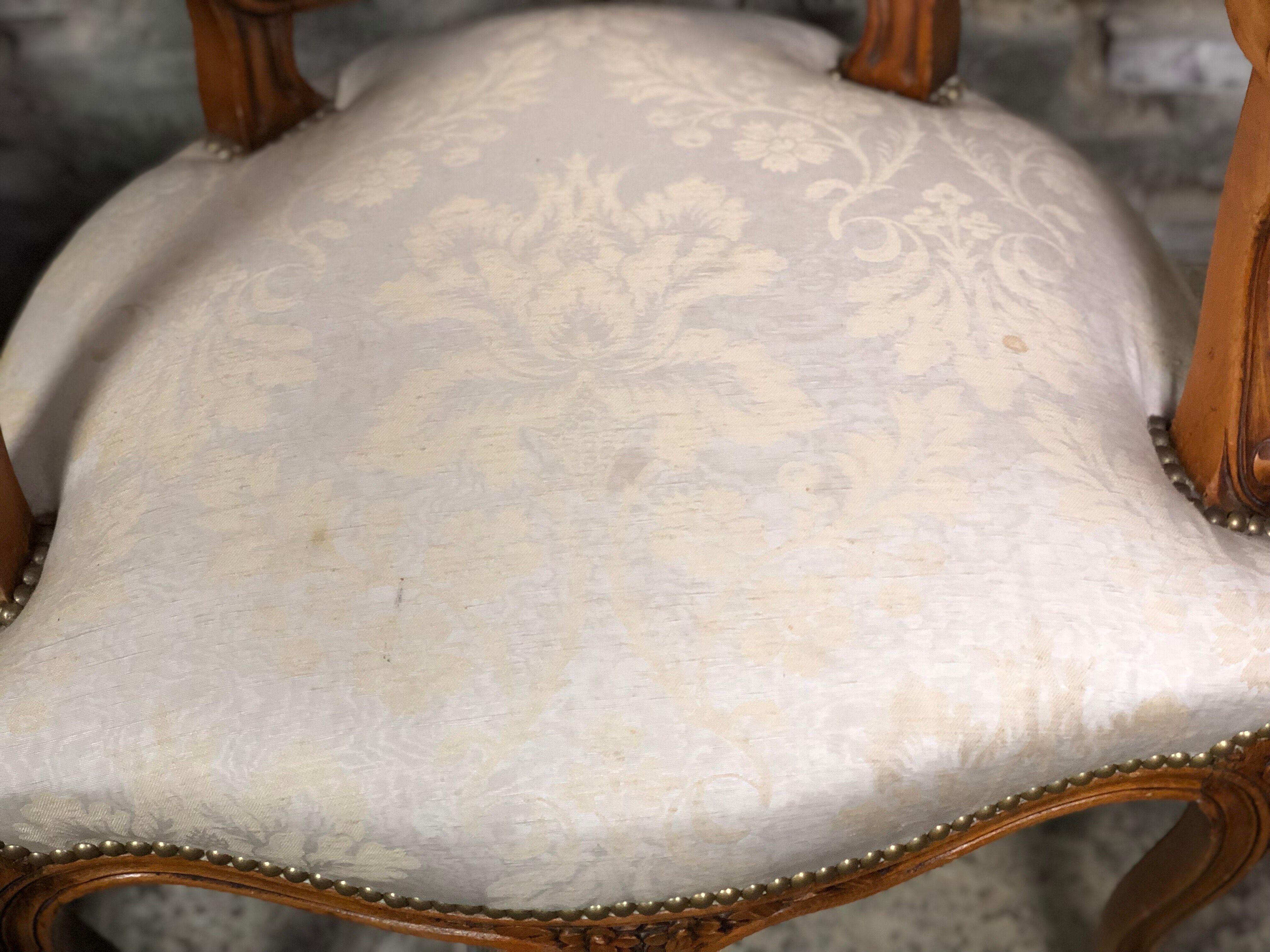 Armchairs Louis XV style carved walnut and fabric