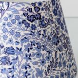 Mid-century modern blue ceramic table lamp with new Liberty London floral shade.