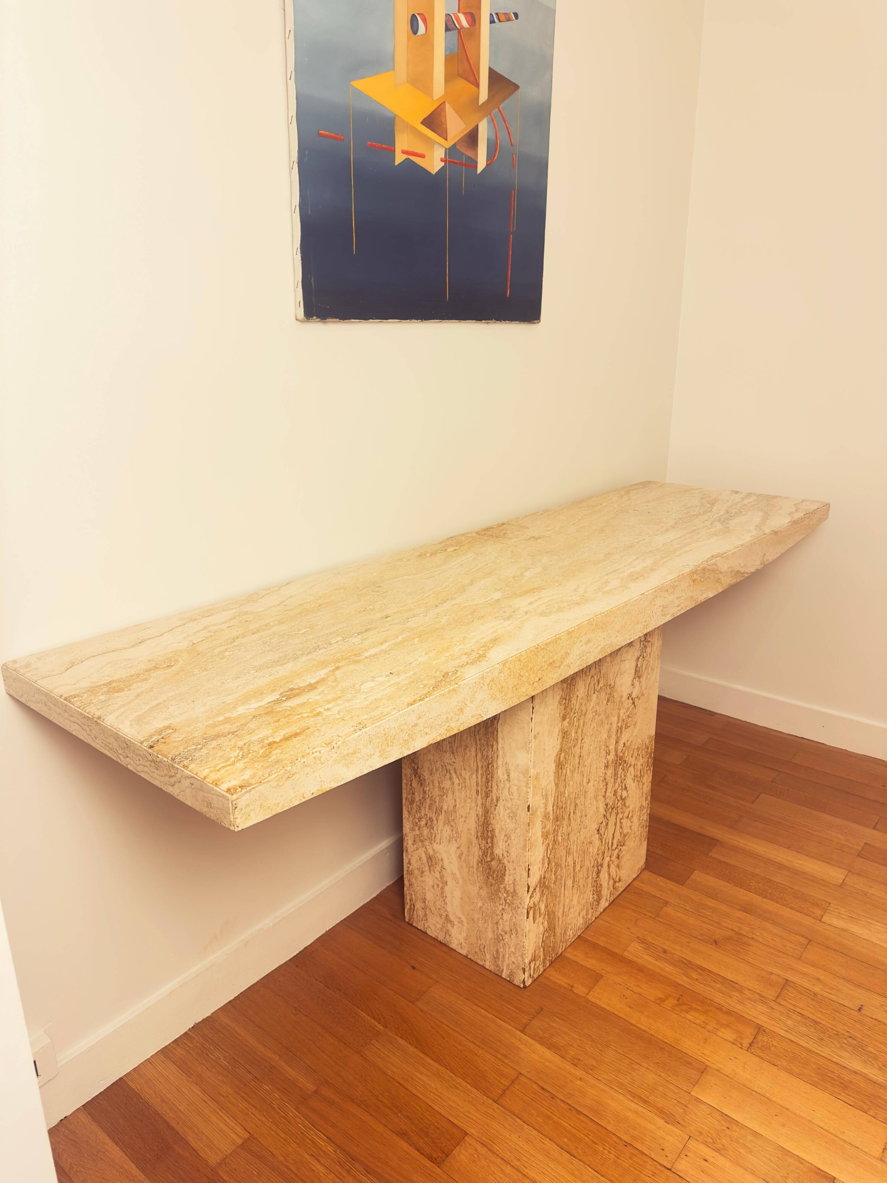 Italian Console Table, Travertine, Mid-Century Modern, 1970s Design