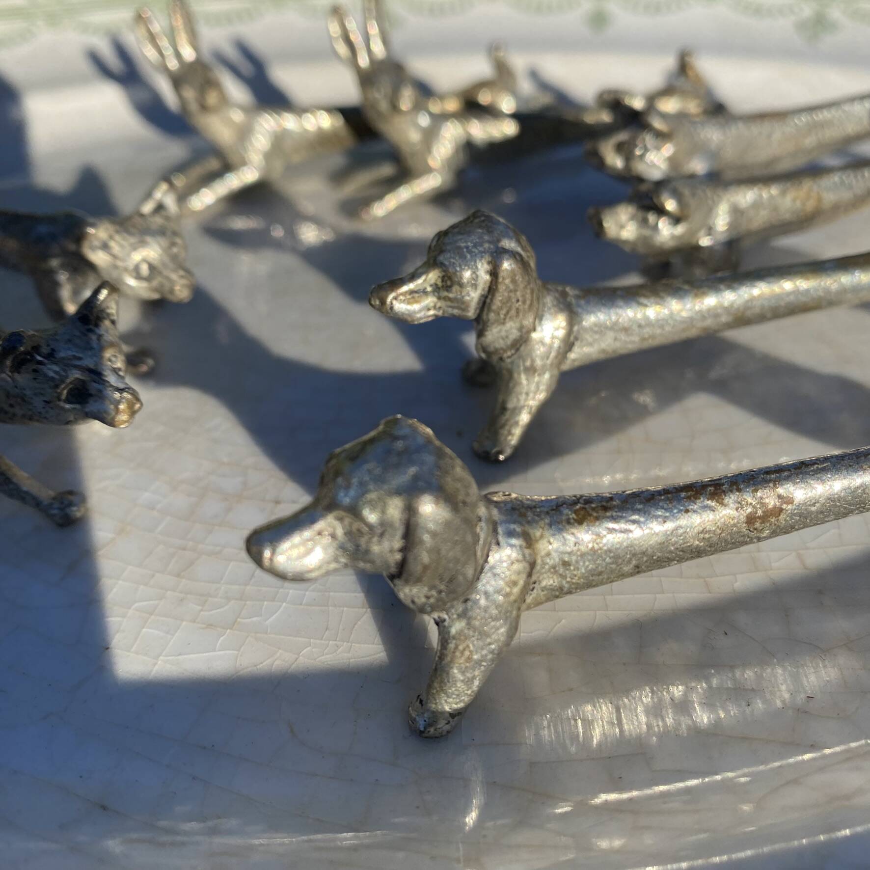 Set of 8 antique silver-plated knife rests Animals