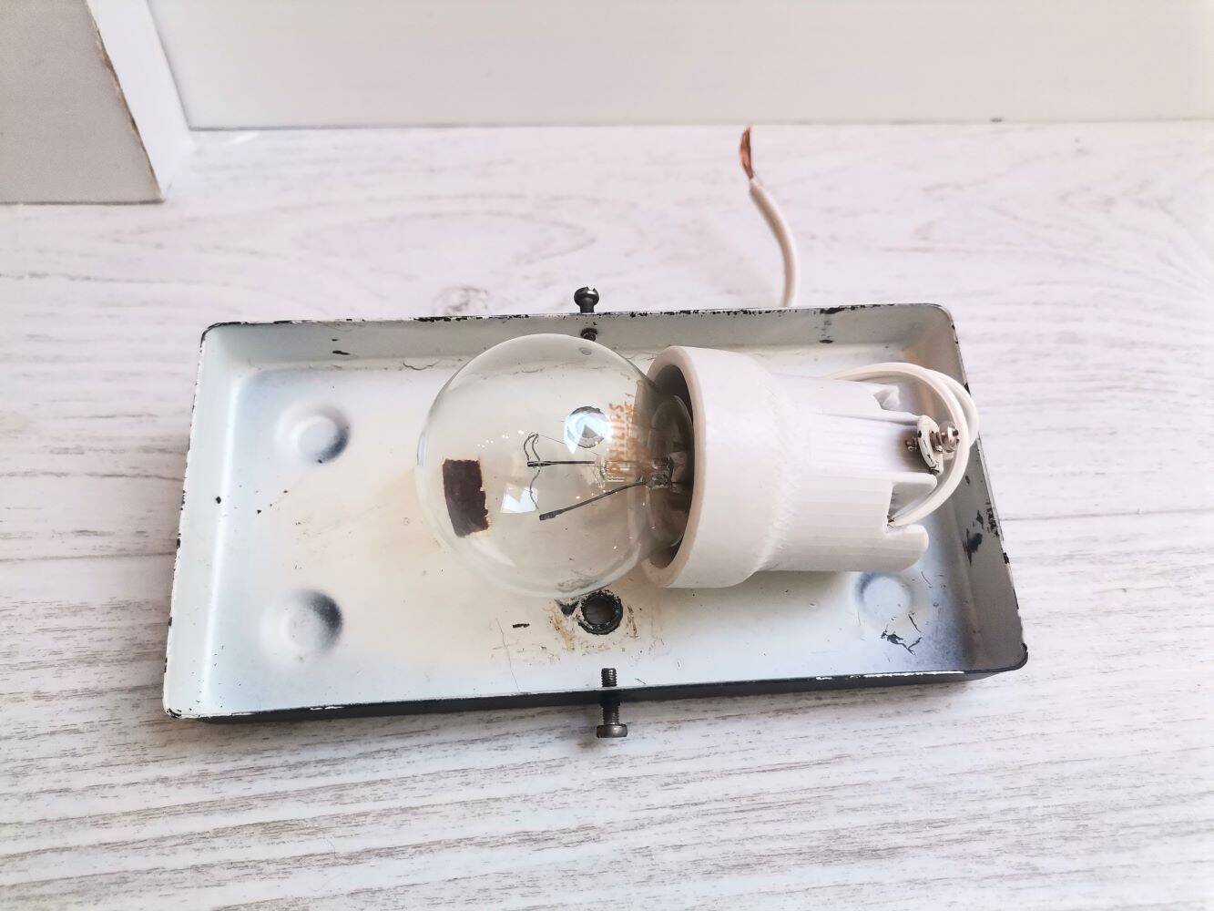 Small rectangular glass flush mount ceiling or wall lamp vintage