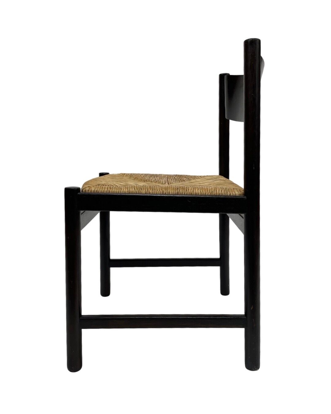4 vintage dining room chairs with braided seat in wenge wood, 1970s