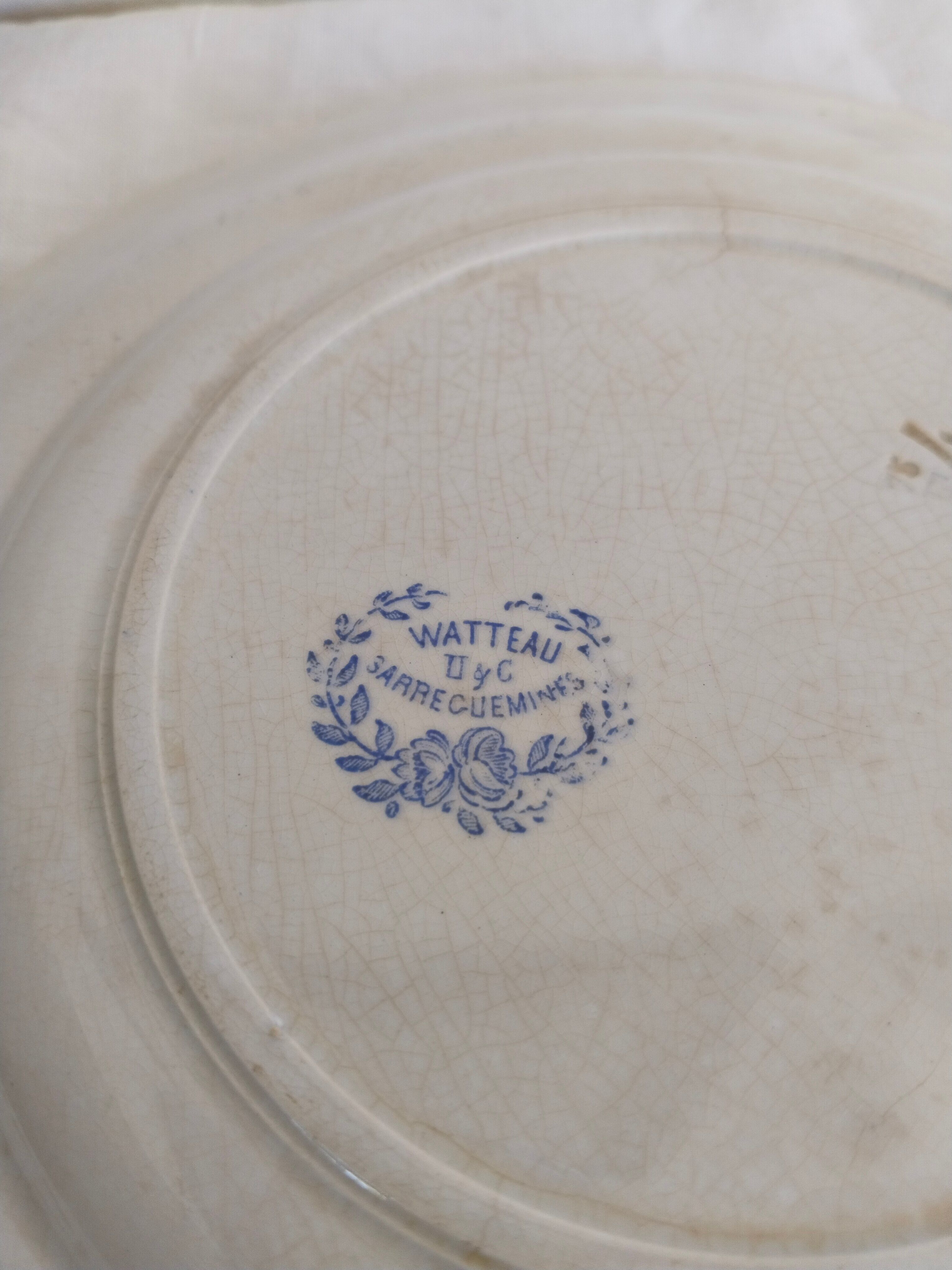 Earthenware dinner plates from Sarreguemines, Watteau, U & C, 1950s