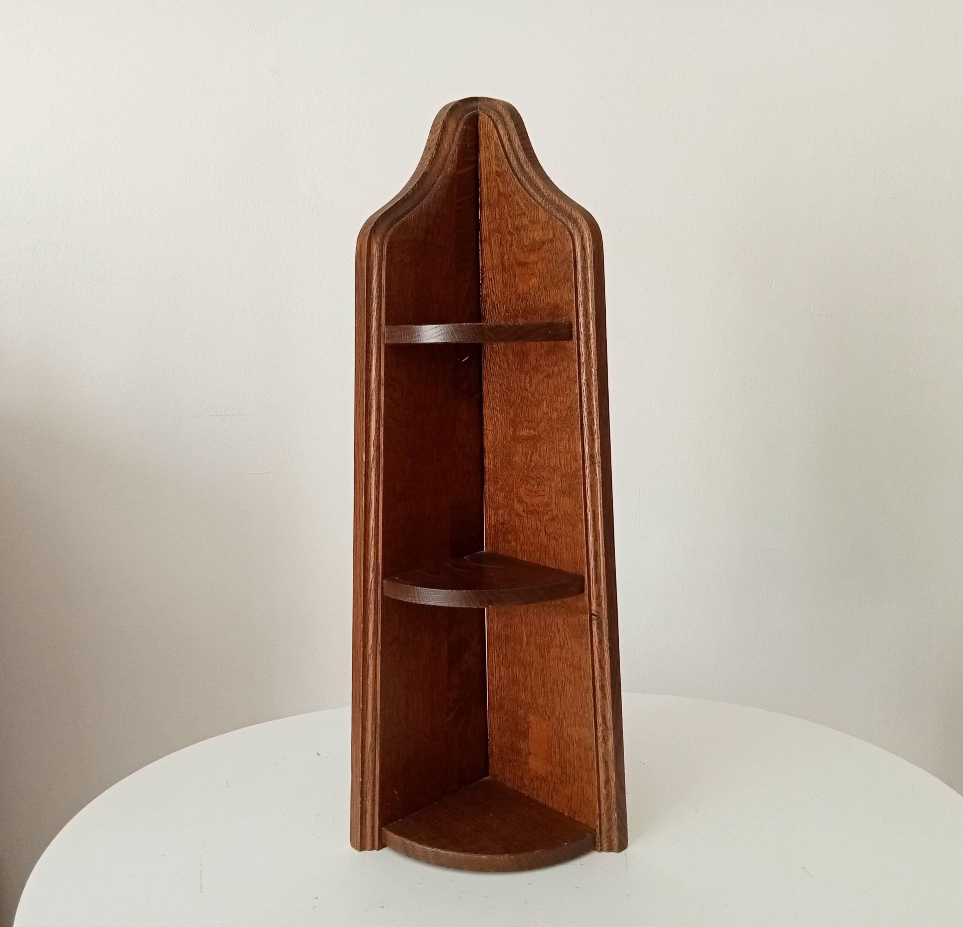 Vintage corner wall shelf in solid oak