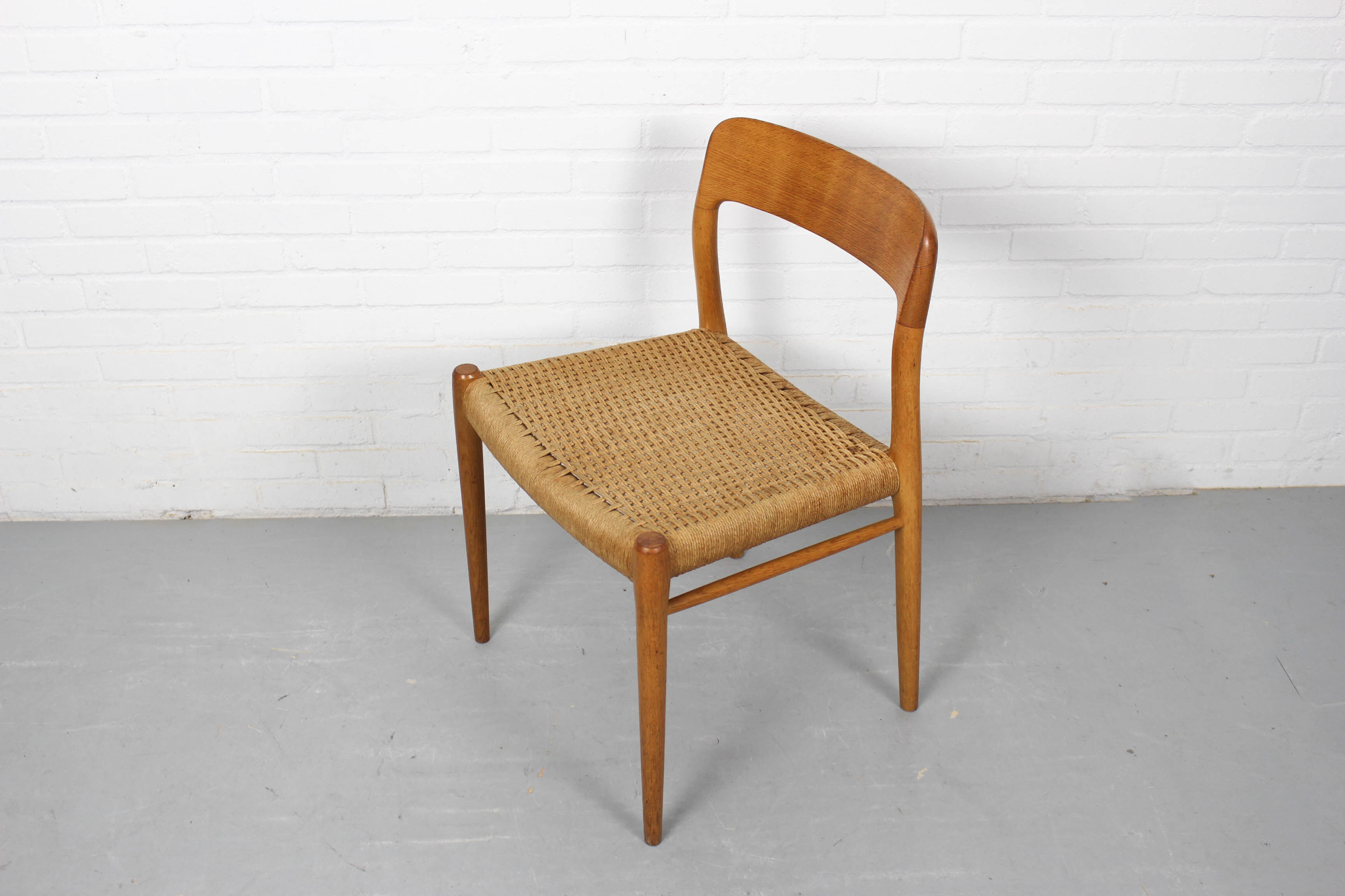Niels Møller Model 75 oak papercord dining chair for J.L Møller