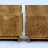 Restored Art Deco Nightstands with Black Glass Tops, 1950s, Set of 2