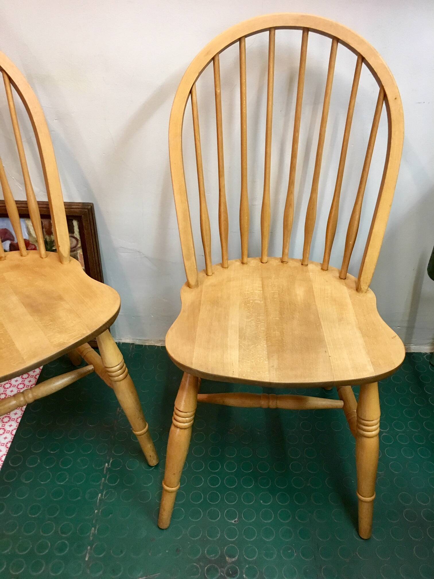 Pair of vintage windsor beech chairs