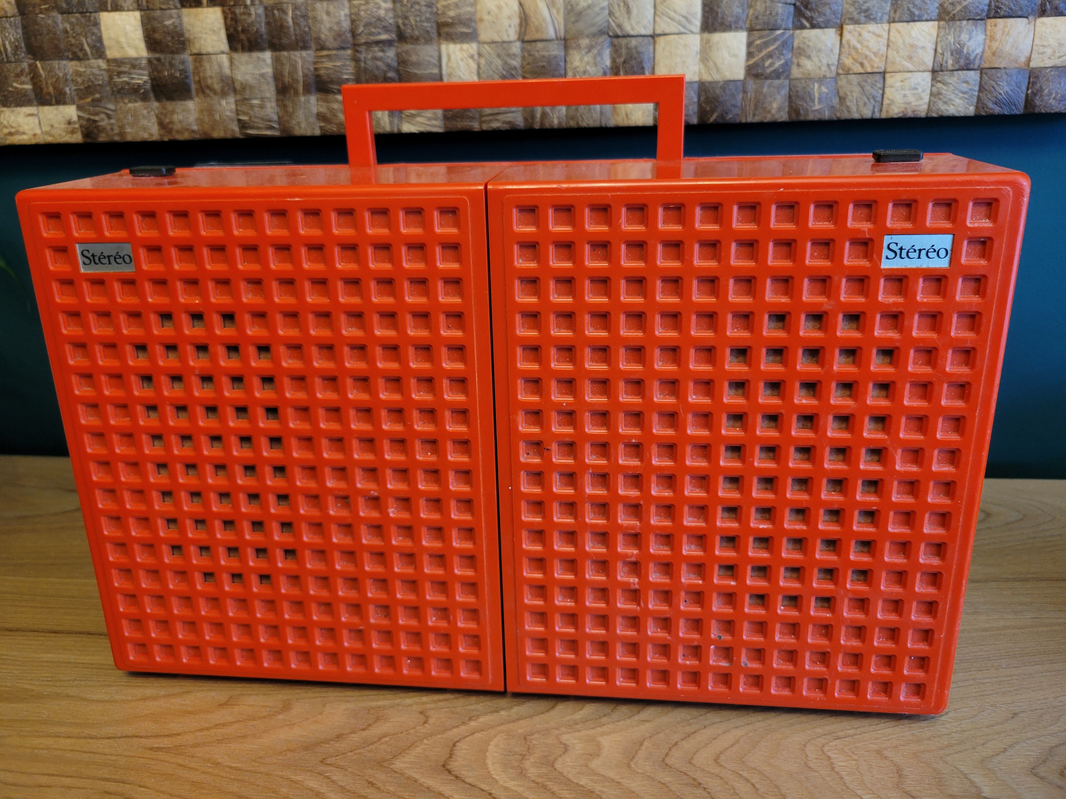 Vintage stereo electrophone record player Continental Edison red orange