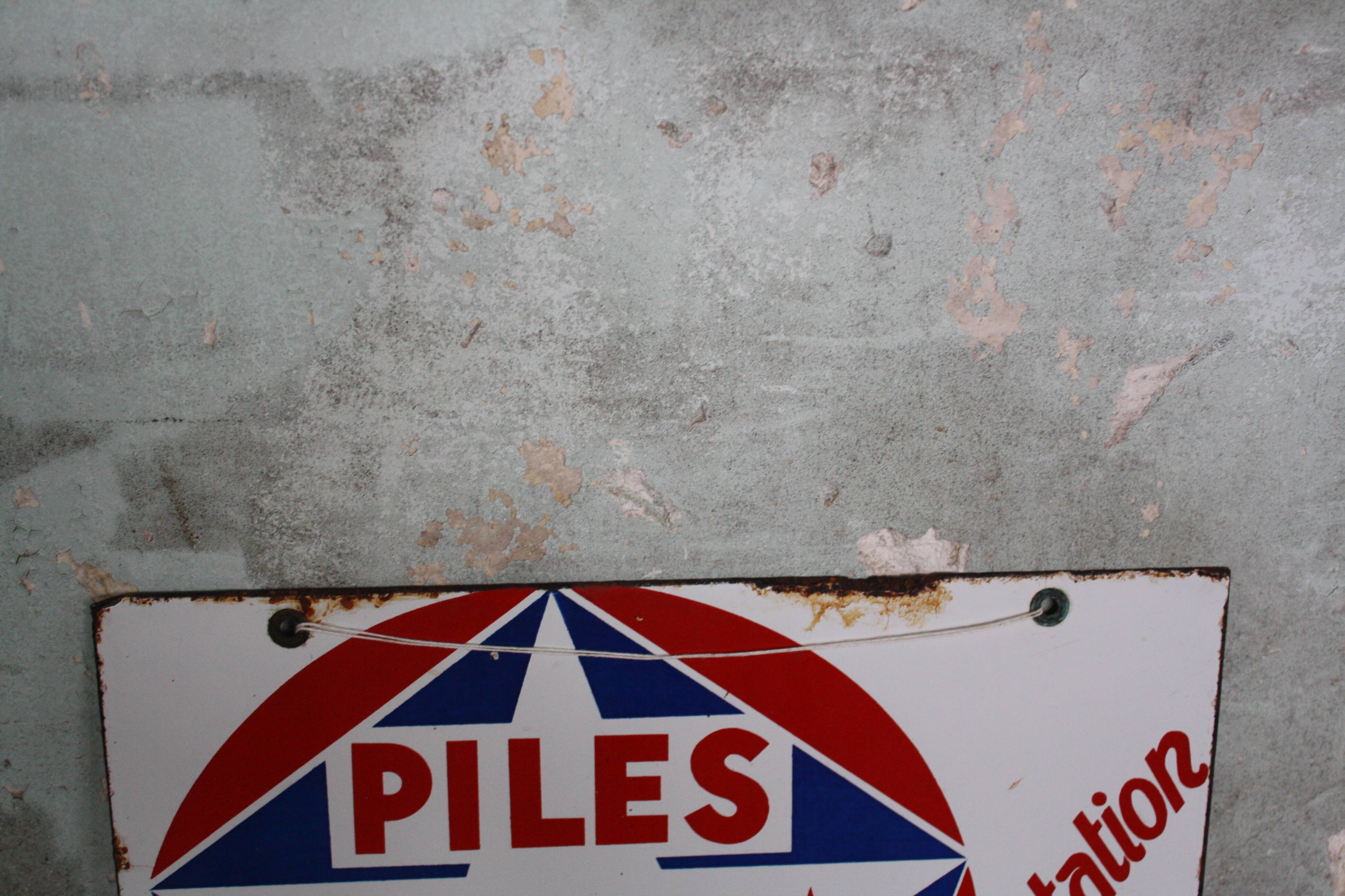 Double-sided enamel plate Piles Mazda Station service