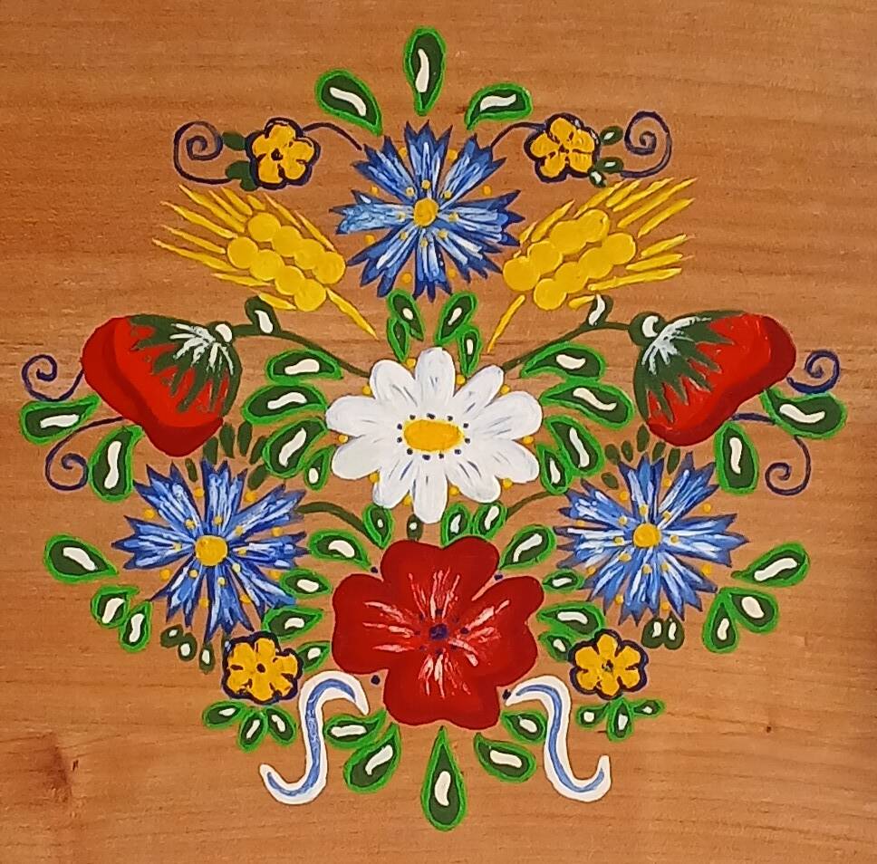 Hand-painted solid wood serving tray, folk art