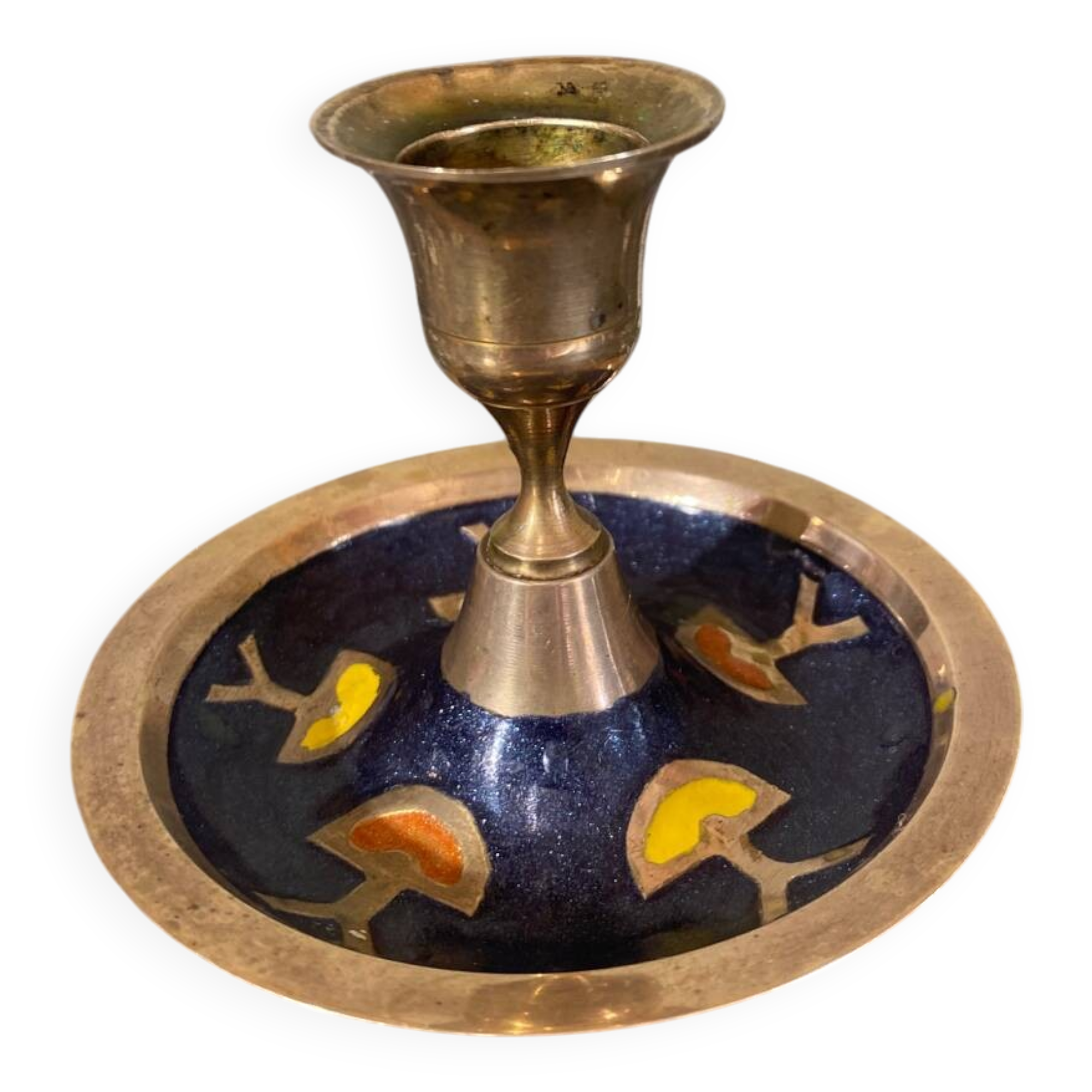 Enameled brass candle holder