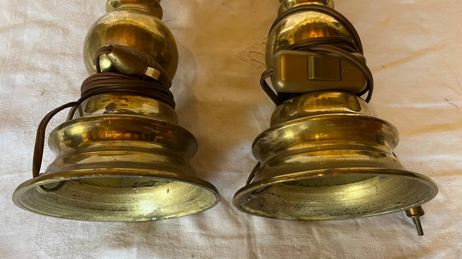 Old gilded bronze candle holder lamp bases
