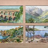Paintings lot 4 Watercolors Travel diary Gar 1936